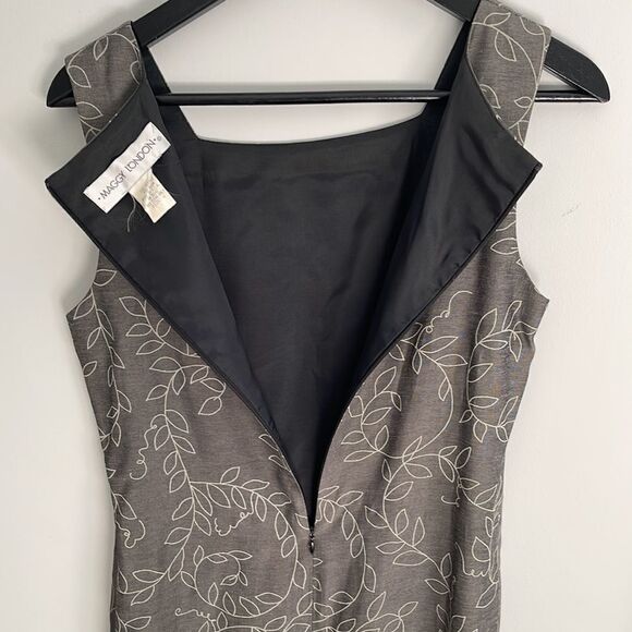 Maggy London Dress Size 6 Charcoal Gray w/leaf stitching. - Picture 3 of 7